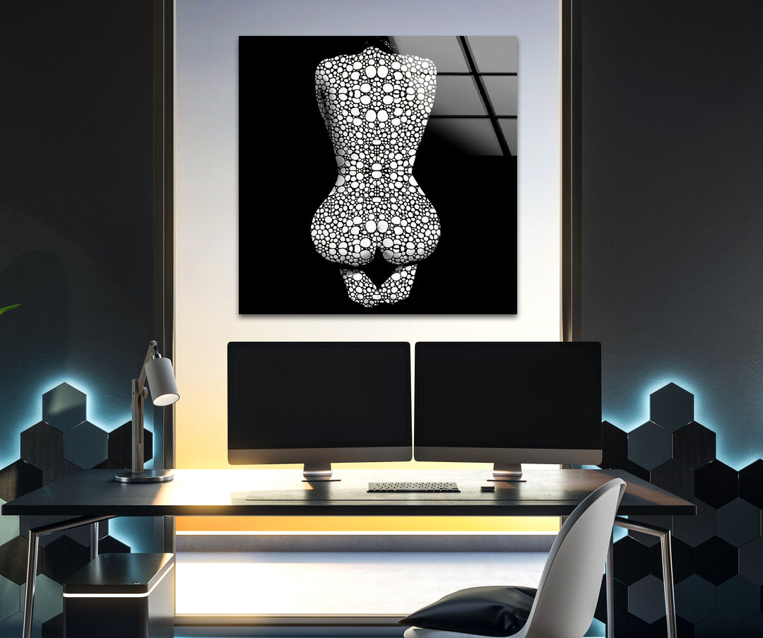 Erotic Woman in Black and White Glass Wall Art