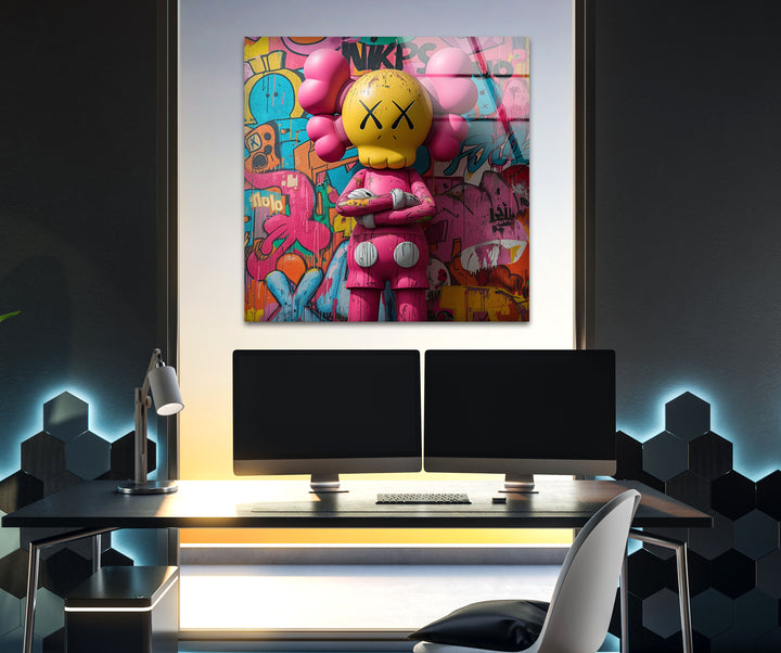 Pink Kaws Glass Wall Art art glass wall art, glass wall art pictures