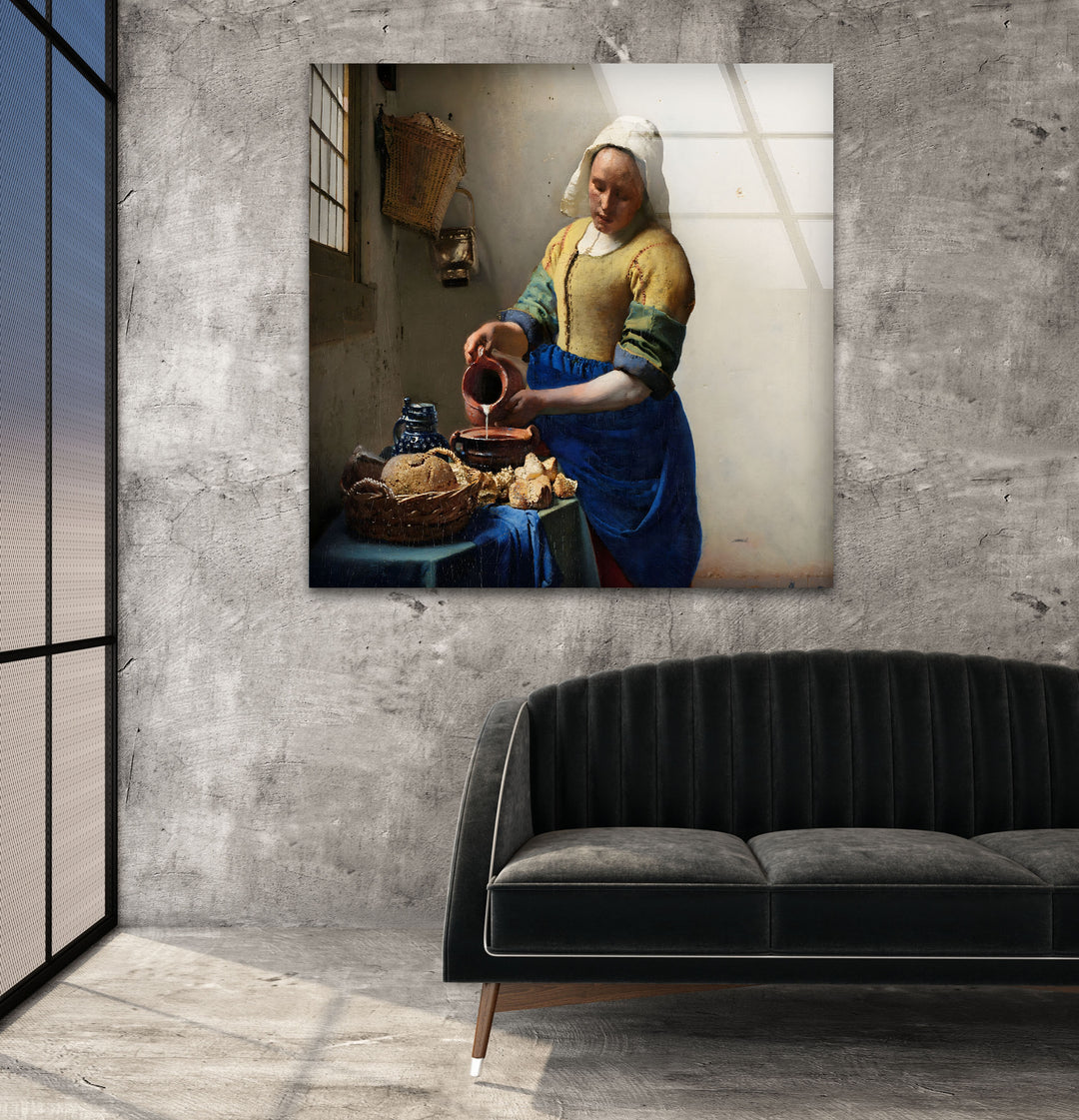 The Milkmaid Johannes Vermeer Glass Wall Art photo print on glass, prints on glass wall art
