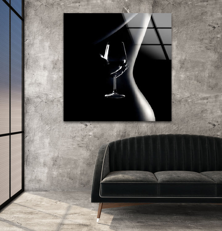 Sophisticated glass wall art with striking erotic nude designs
