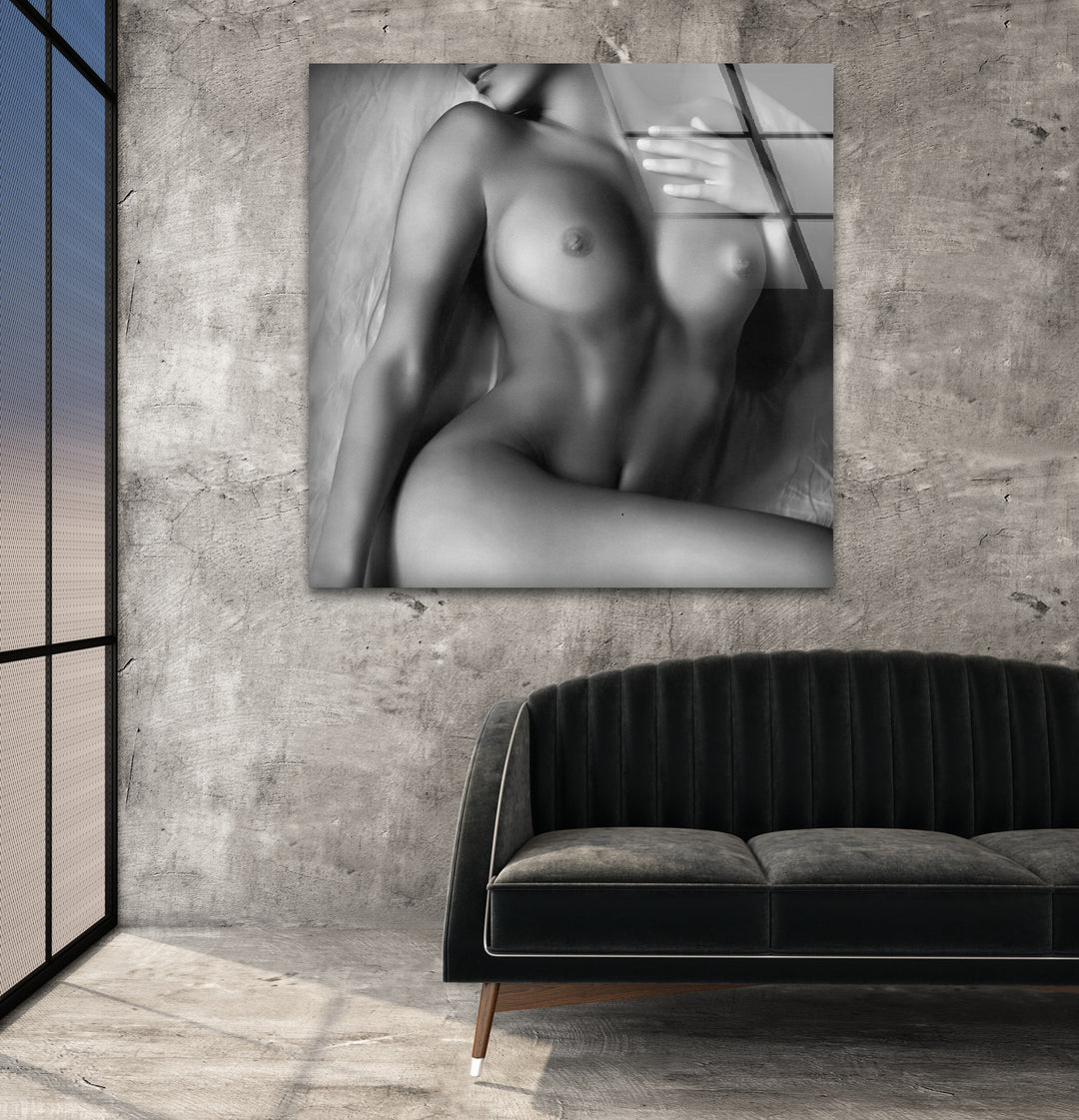 Unique naked art blending sex drawing and glass wall art creativity
