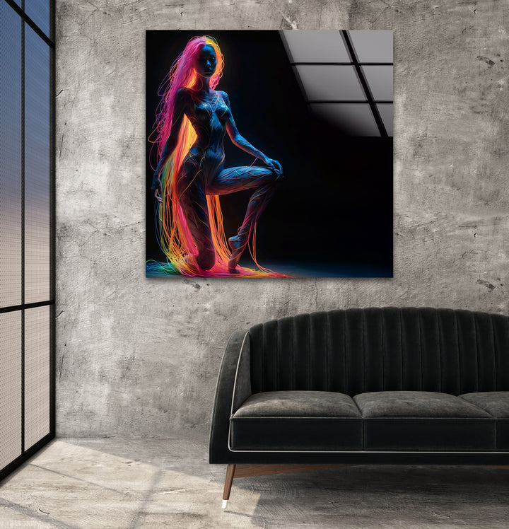 Unique naked art blending sex drawing and glass wall art creativity
