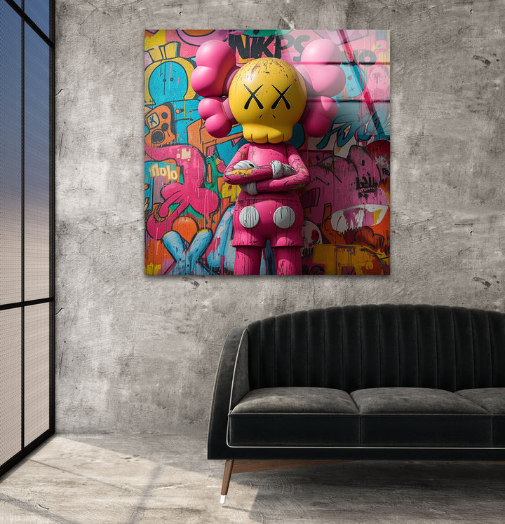 Pink Kaws Glass Wall Art stained glass wall art, stained glass wall decor