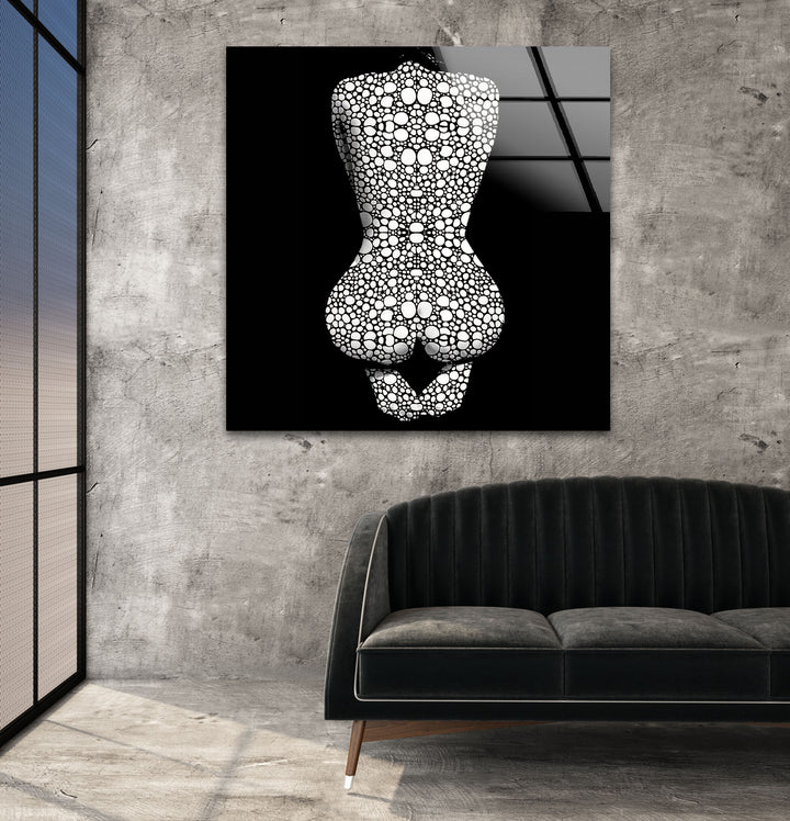 Erotic Woman in Black and White Glass Wall Art