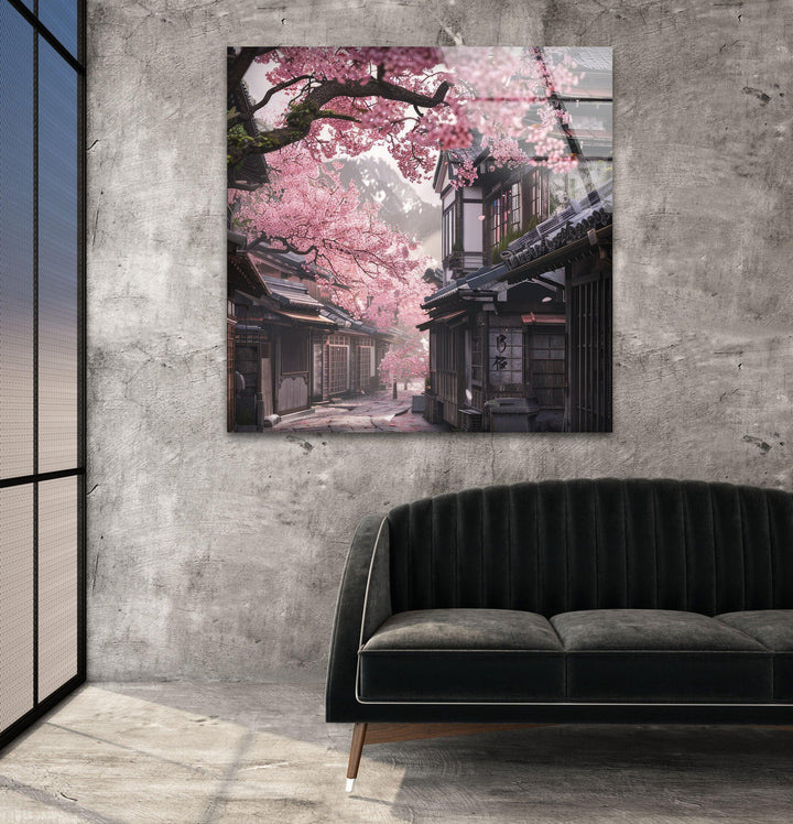 Japanese Sakura Glass Wall Art print on glass, glass printed photos