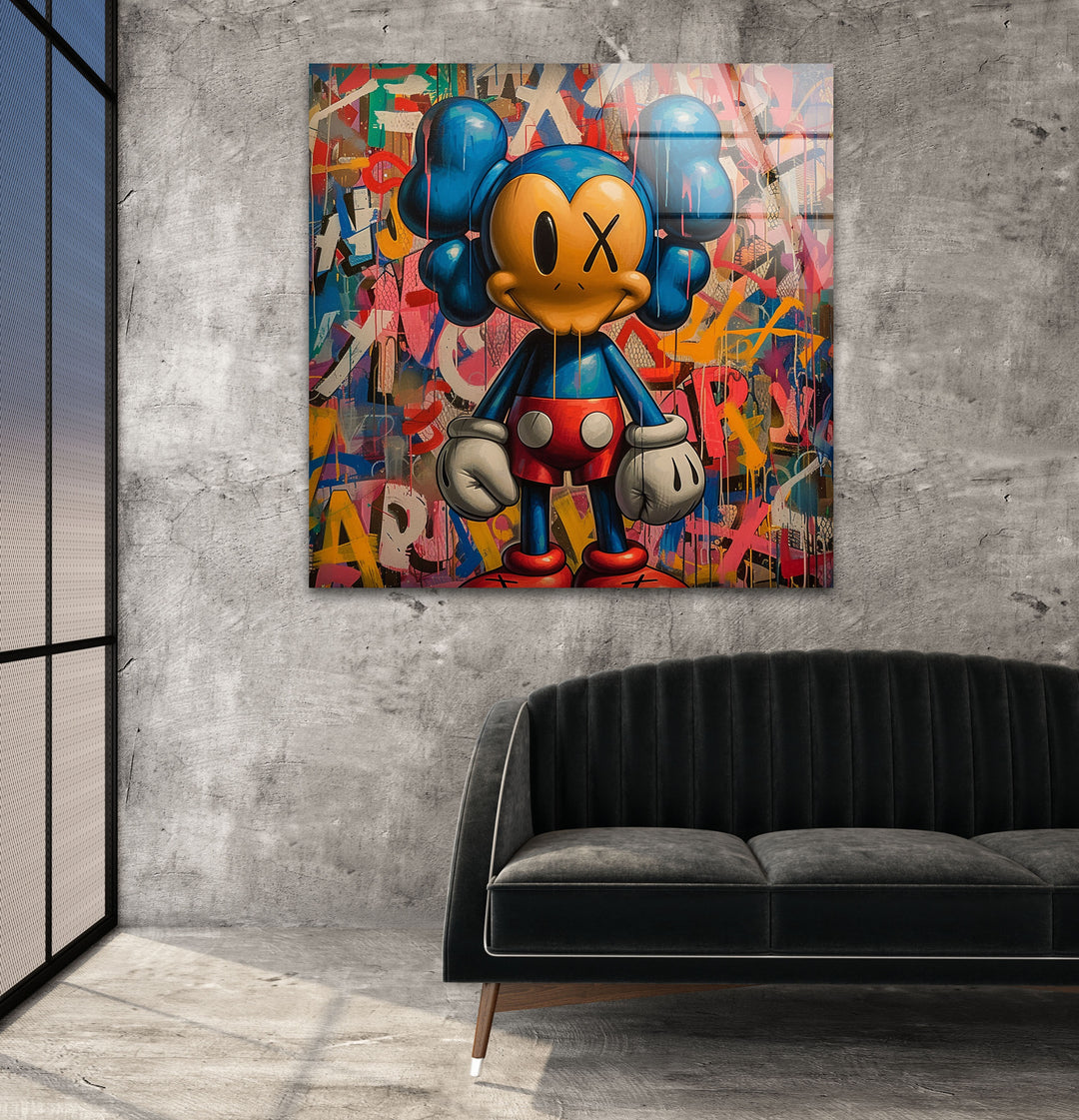 Kaws Boxer Glass Wall Art photo print on glass, prints on glass wall art