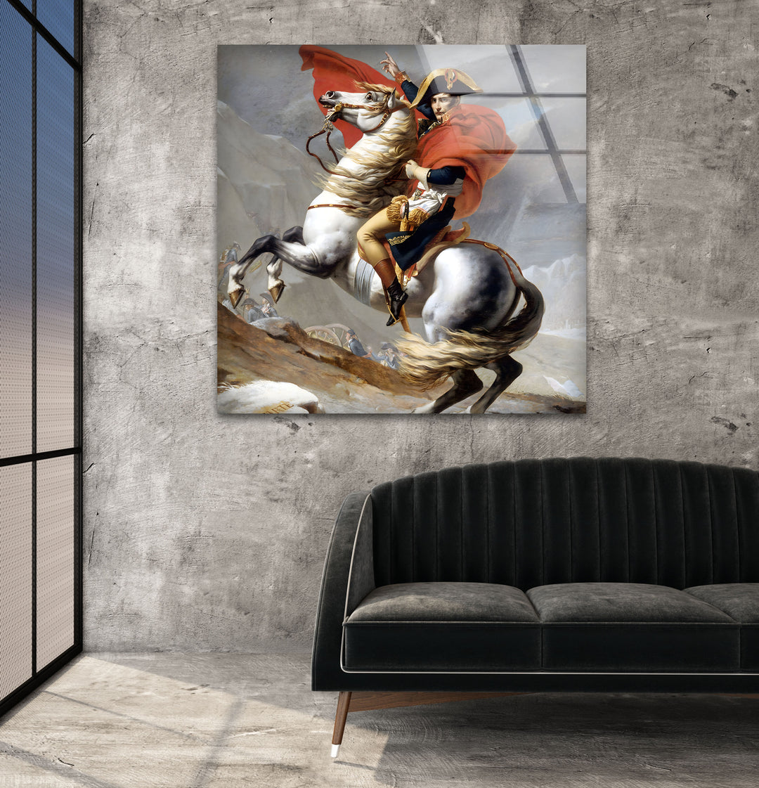 Napoleon Crossing the Alps Jacques-Louis David Glass Wall Art art glass wall art, glass wall art pictures
