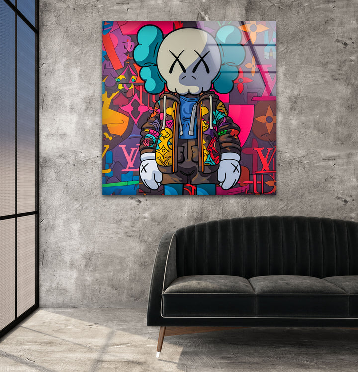 Kaws Colored Glass Wall Art large glass photo prints, glass wall photos