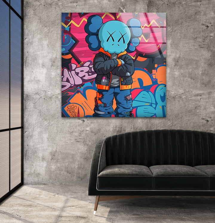 Kaws Colored Graffiti Glass Wall Art stained glass wall art, stained glass wall decor