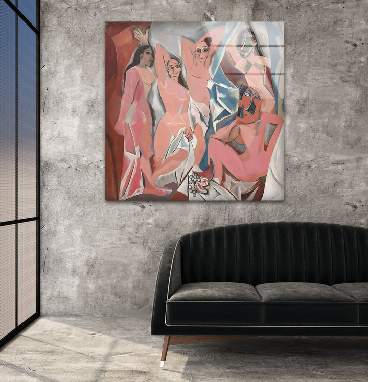 Les Demoiselles d'Avignon Pablo Picasso print picture on glass, Tempered Glass Wall Art
