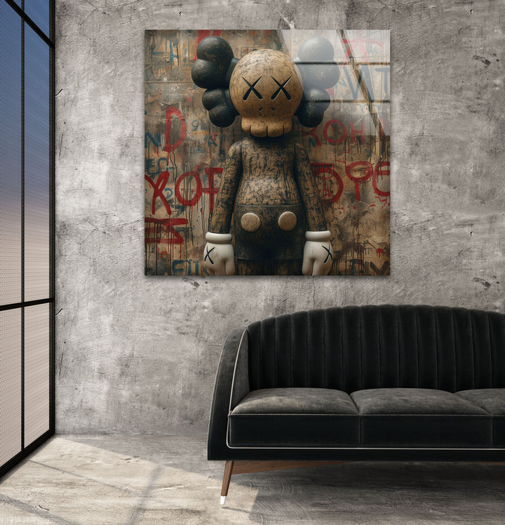 Kaws Brown Glass Wall Art glass wall decor, glass wall art decor