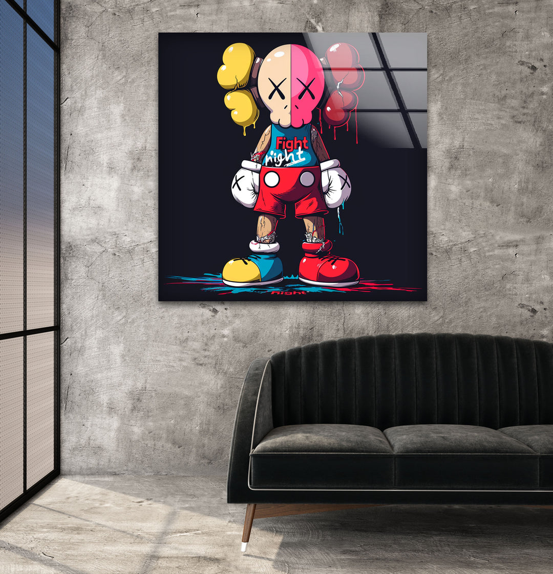 Kaws Fighter Glass Wall Art custom glass pictures, glass art prints