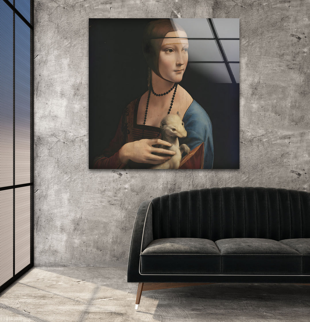 Lady with an Ermine Leonardo da Vinci Glass Wall Art stained glass wall art, stained glass wall decor
