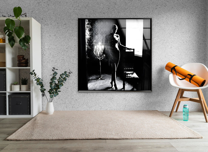 Bold sexy art featuring erotic nude drawings in modern glass decor
