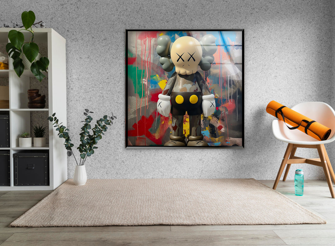 Kaws Grey Glass Wall Art custom glass photo prints, large glass prints