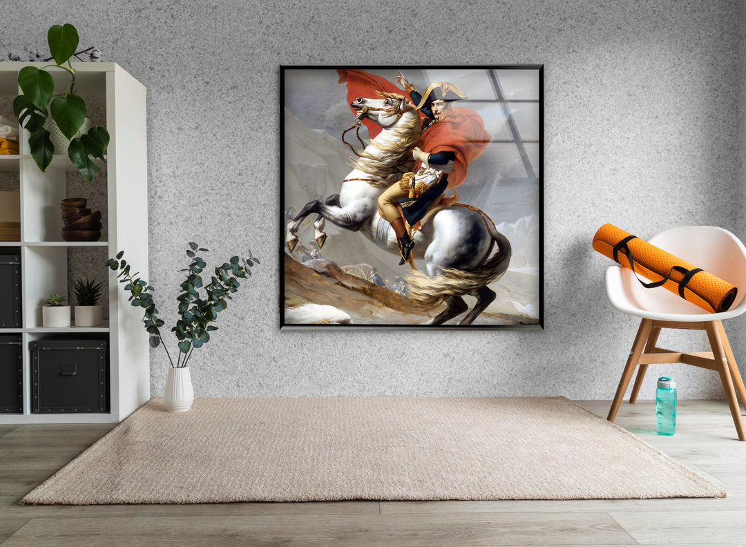 Napoleon Crossing the Alps Jacques-Louis David Glass Wall Art custom glass pictures, glass art prints
