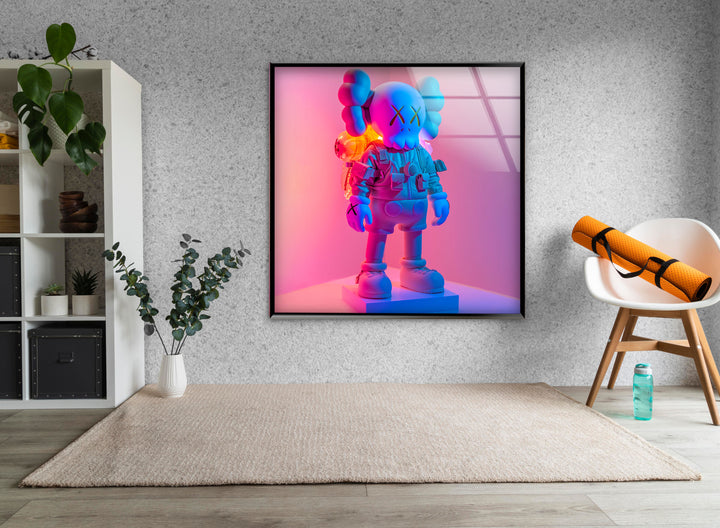 Kaws Pink & Blue Glass Wall Art stained glass wall art, stained glass wall decor