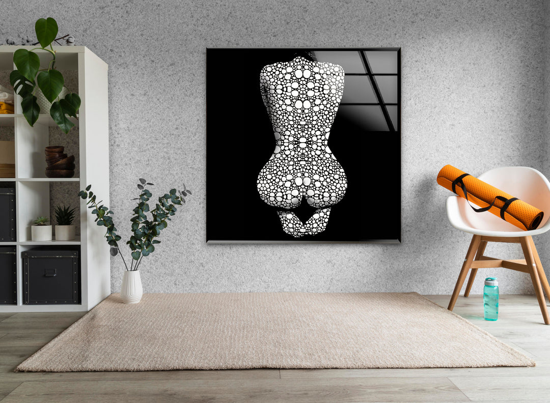 Erotic Woman in Black and White Glass Wall Art