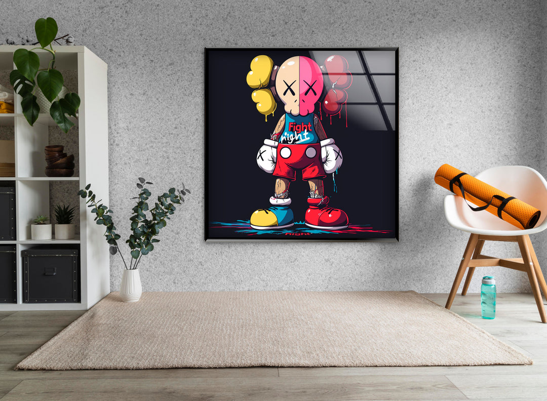 Kaws Fighter Glass Wall Art photo print on glass, prints on glass wall art