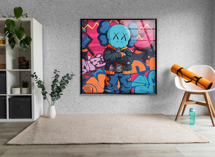 Kaws Colored Graffiti Glass Wall Art glass art painting, glass art for the Wall