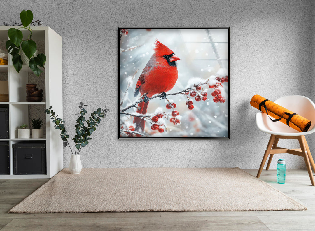 Snowy Goldfinch Glass Wall Art large glass photo prints, glass wall photos
