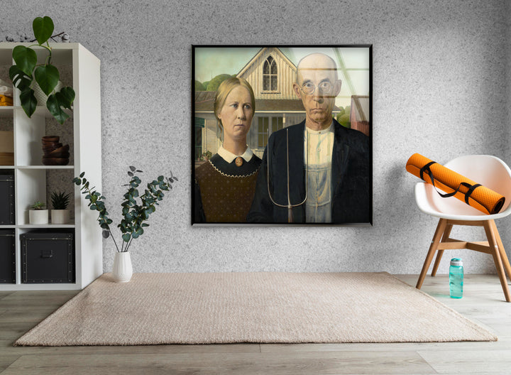 American Gothic Grant Wood Glass Wall Art large glass photo prints, glass wall photos
