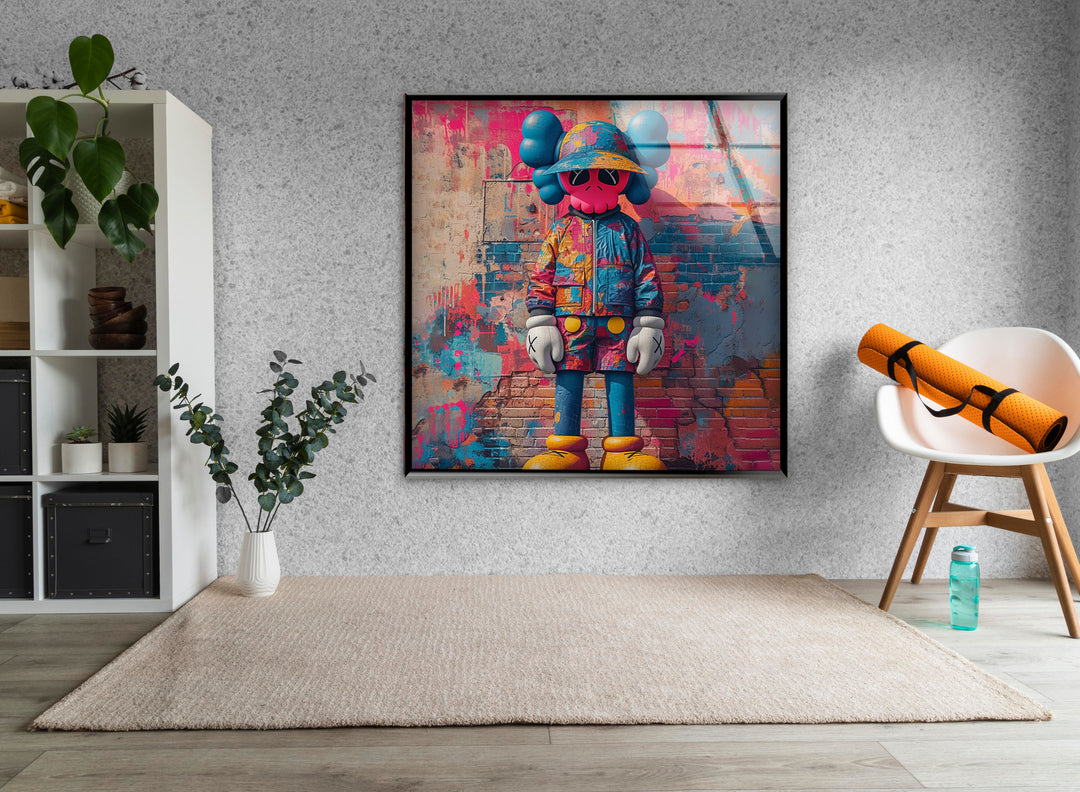 Kaws Pink Graffiti Glass Wall Art custom glass pictures, glass art prints