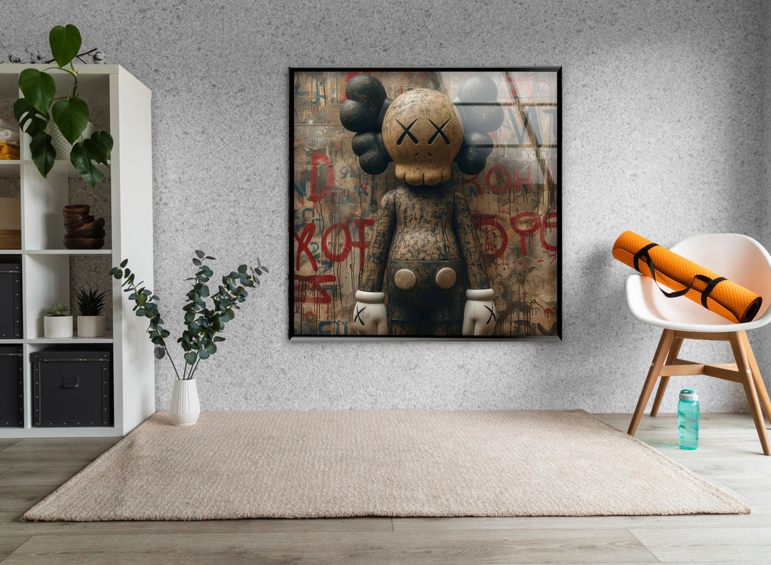 Kaws Brown Glass Wall Art large glass photo prints, glass wall photos