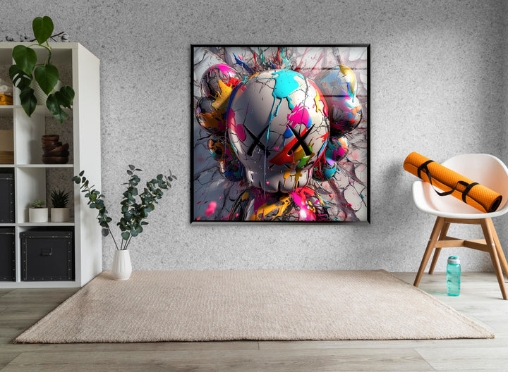 Kaws Colored Painting Glass Wall Art glass image printing, glass prints from photos