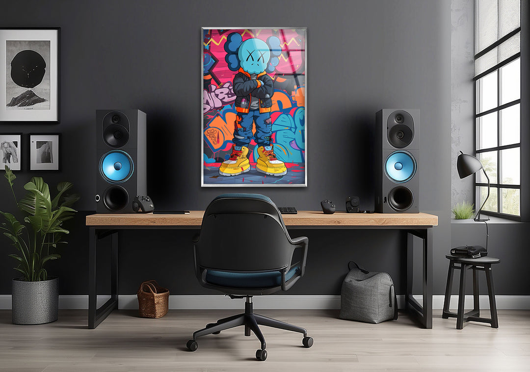 Kaws Colored Graffiti Glass Wall Art Glass Printing Wall Art, Print photos on glass