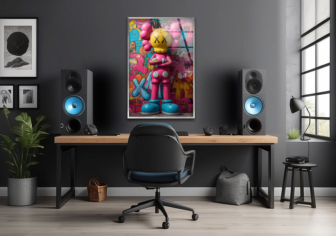 Pink Kaws Glass Wall Art Glass Printing Wall Art, Print photos on glass