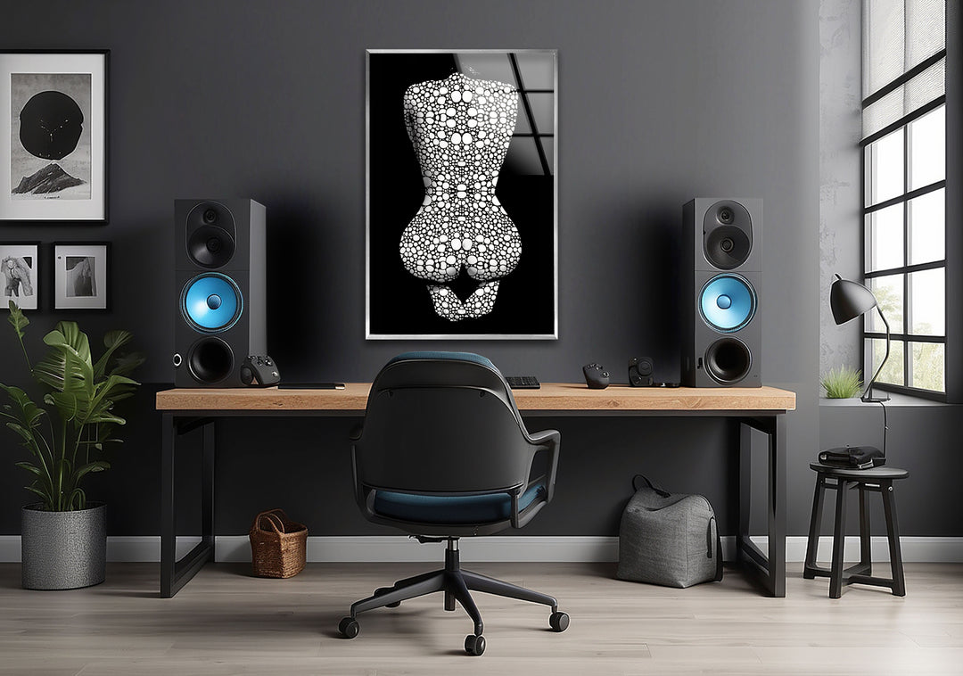 Erotic Woman in Black and White Glass Wall Art