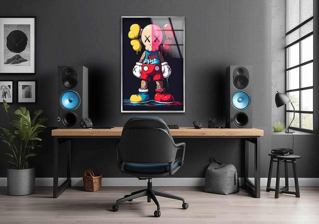 Kaws Fighter Glass Wall Art custom glass photo prints, large glass prints