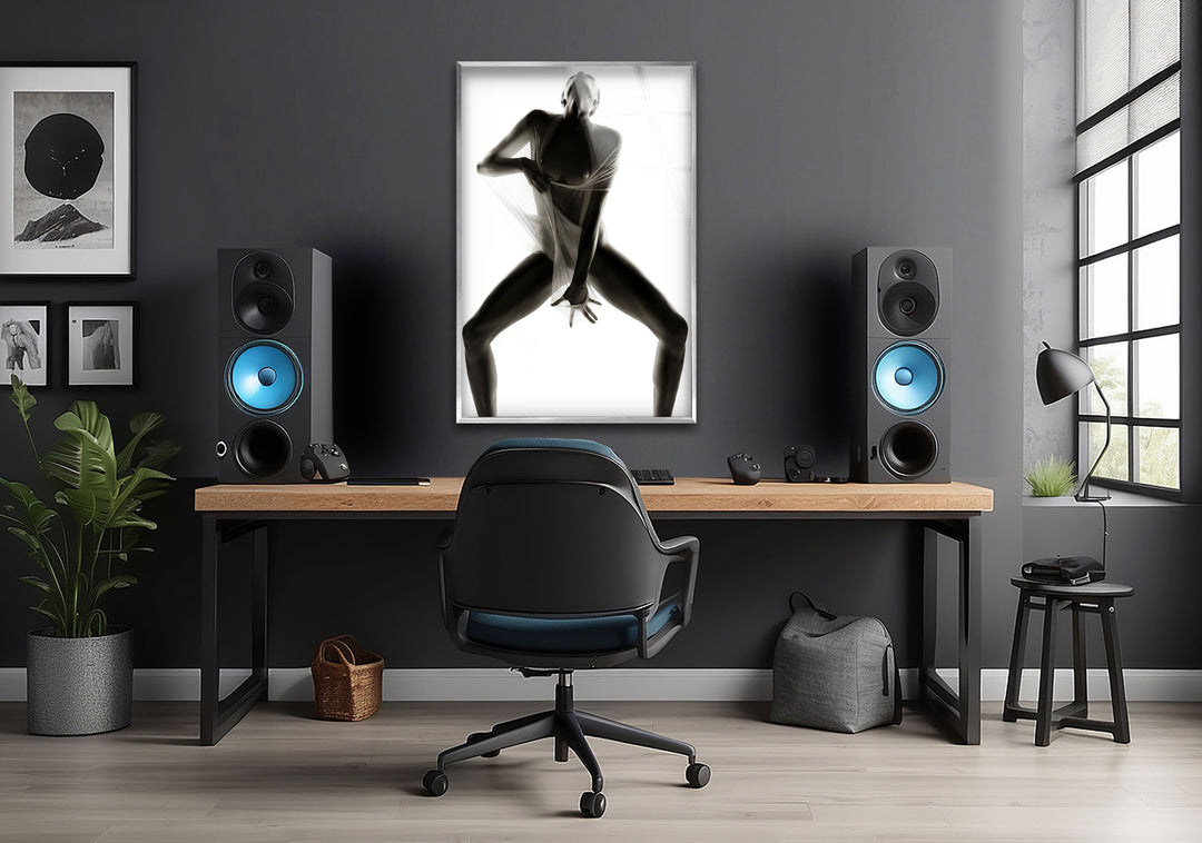 Modern glass wall art with a blend of erotic and sexy artistic elements