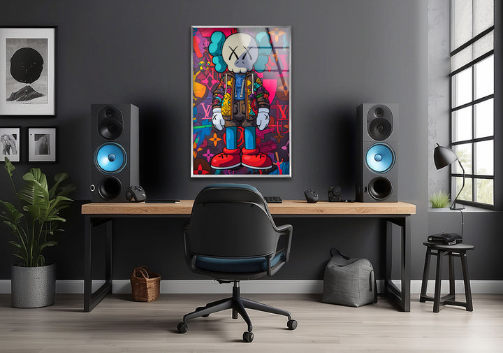 Kaws Colored Glass Wall Art print on glass, glass printed photos