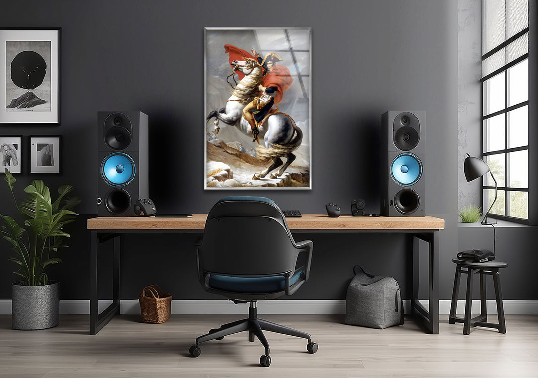 Napoleon Crossing the Alps Jacques-Louis David Glass Wall Art large glass photo prints, glass wall photos
