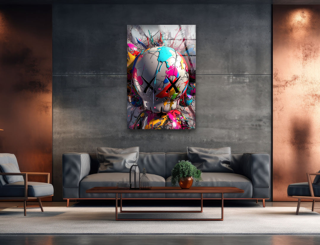 Kaws Colored Painting Glass Wall Art