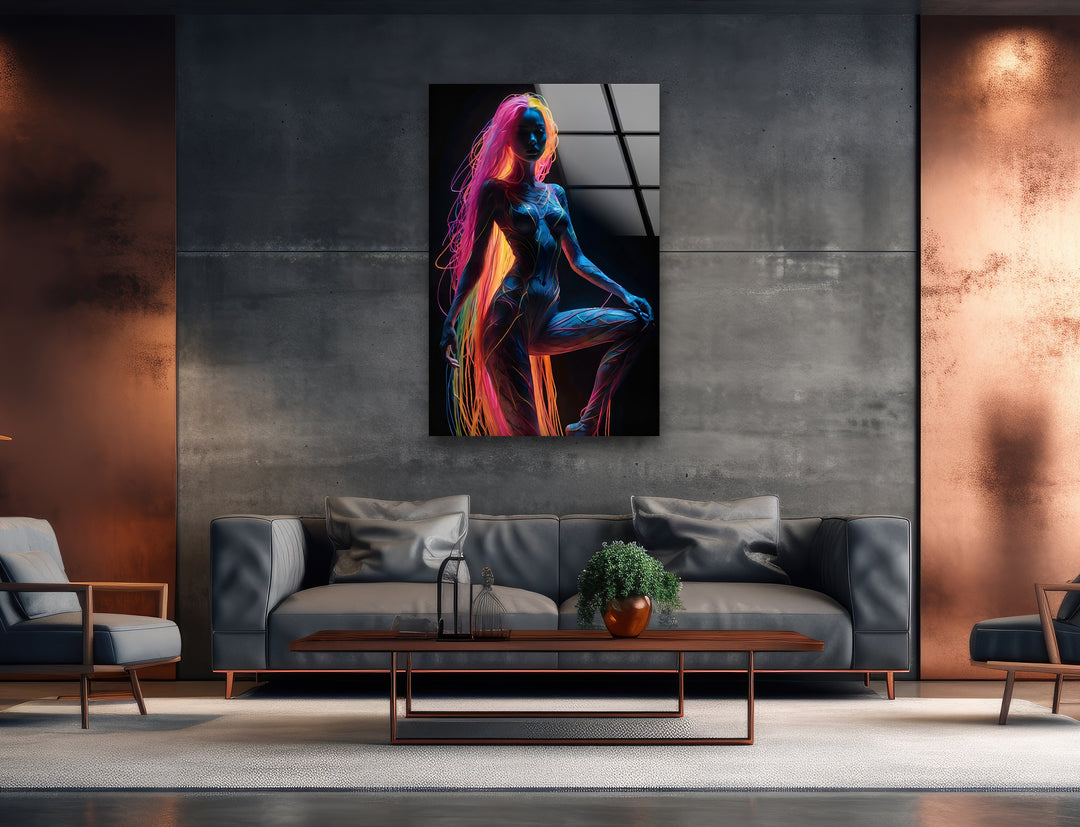 Sophisticated glass wall art with striking erotic nude designs
