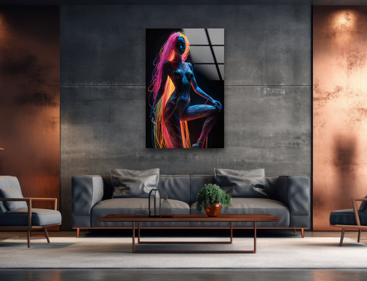 Sophisticated glass wall art with striking erotic nude designs
