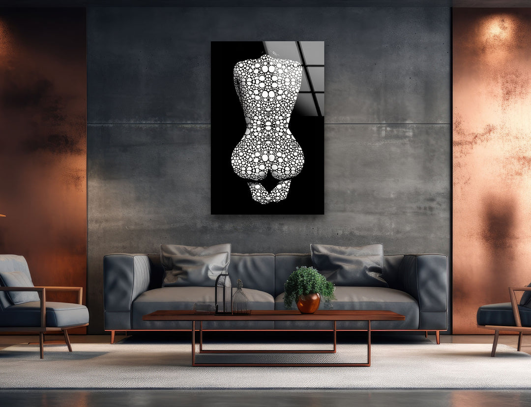 Erotic Woman in Black and White Glass Wall Art