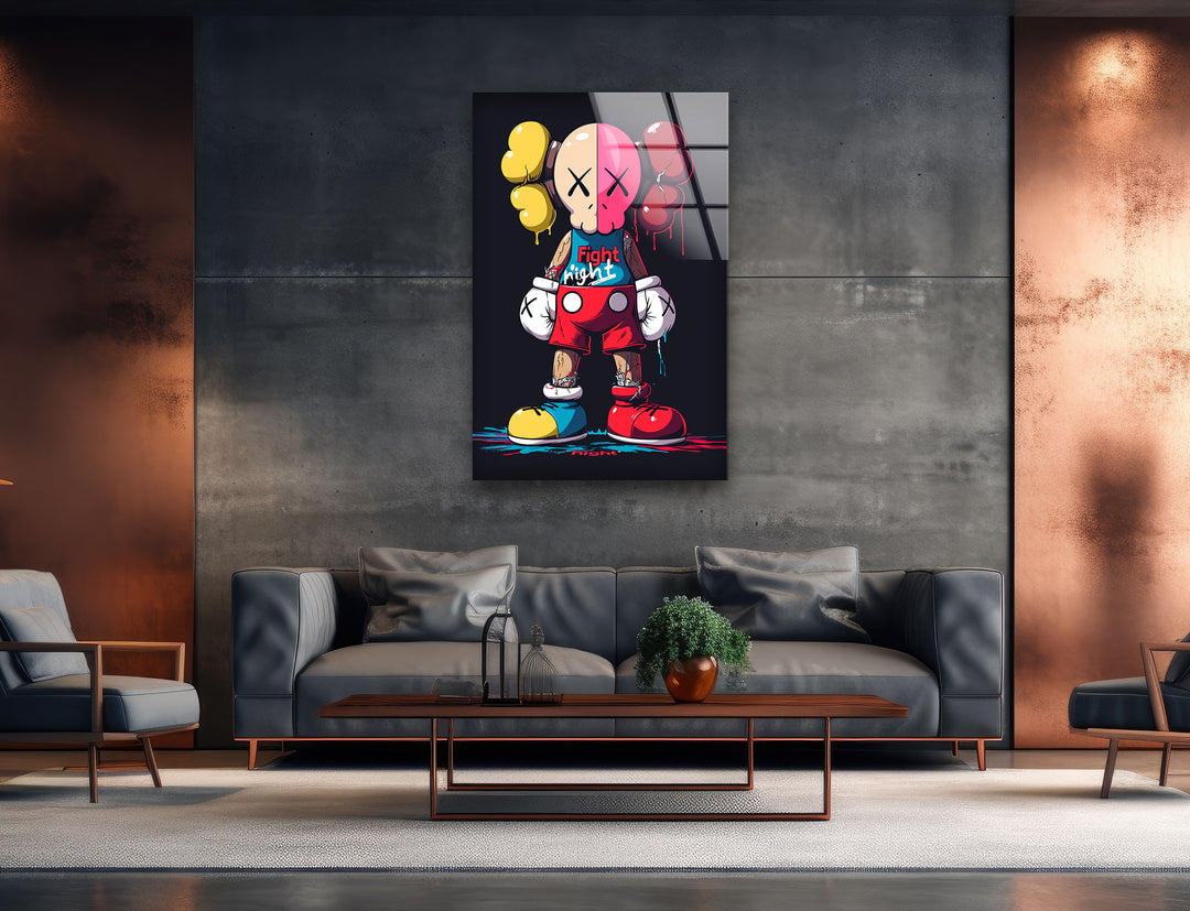 Kaws Fighter Glass Wall Art picture on glass wall art, photos printed on glass