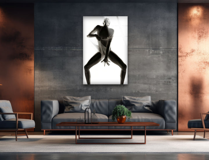 Sensual sexy artwork combining erotic nude art and glass wall art
