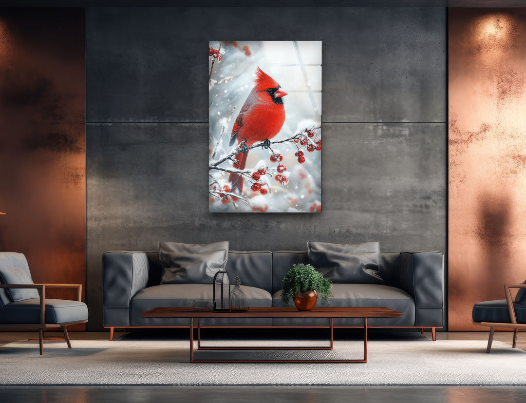 Snowy Goldfinch Glass Wall Art print on glass, glass printed photos
