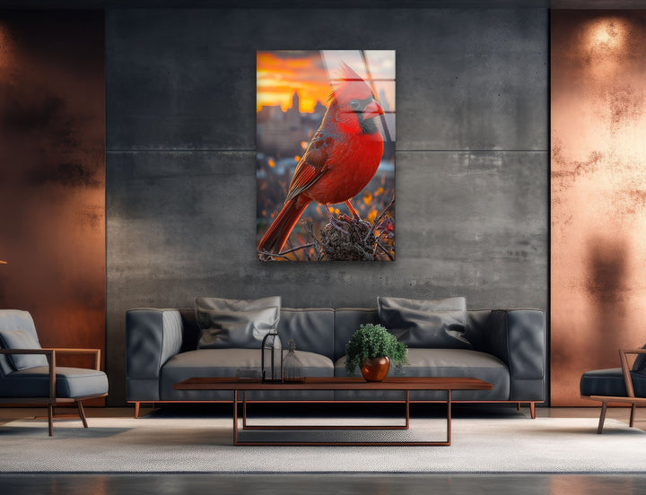 Red Goldfinch Glass Wall Art print picture on glass, Tempered Glass Wall Art
