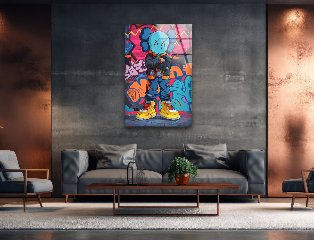 Kaws Colored Graffiti Glass Wall Art glass photo prints, glass picture prints