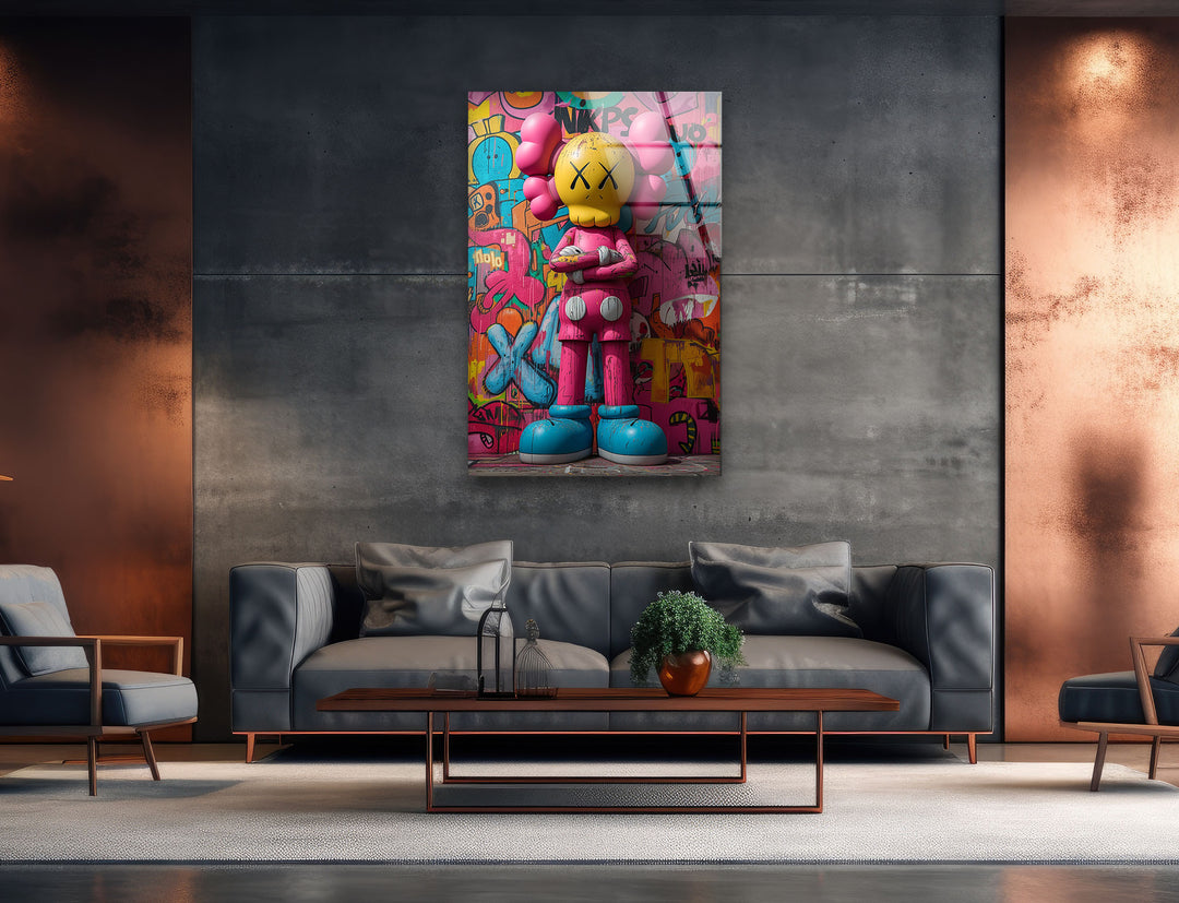 Pink Kaws Glass Wall Art glass photo prints, glass picture prints