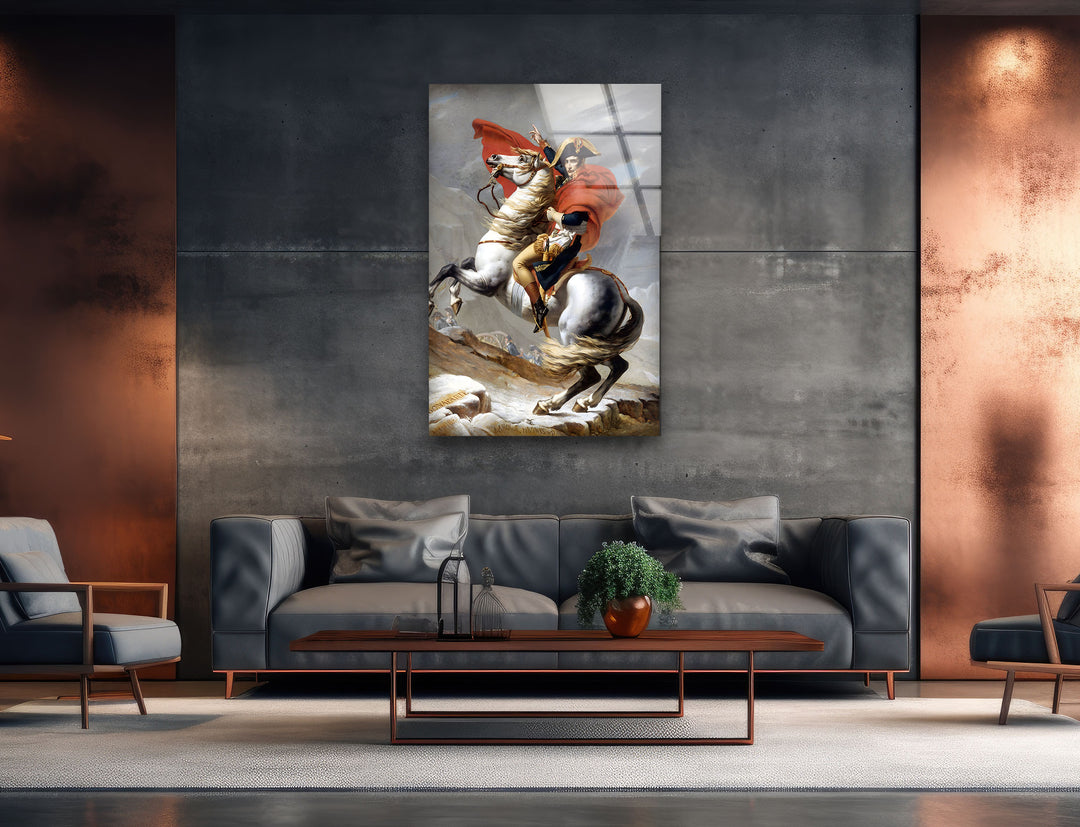 Napoleon Crossing the Alps Jacques-Louis David Glass Wall Art custom glass photo prints, large glass prints
