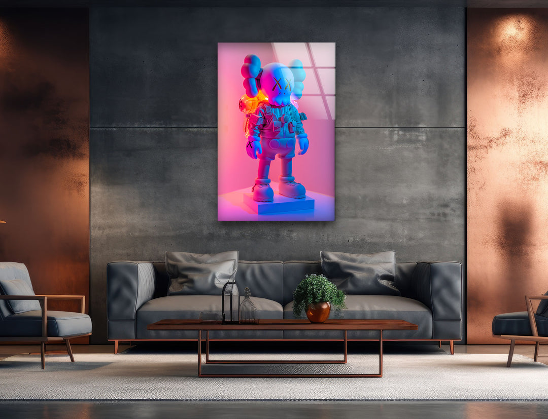 Kaws Pink & Blue Glass Wall Art Glass Printing Wall Art, Print photos on glass