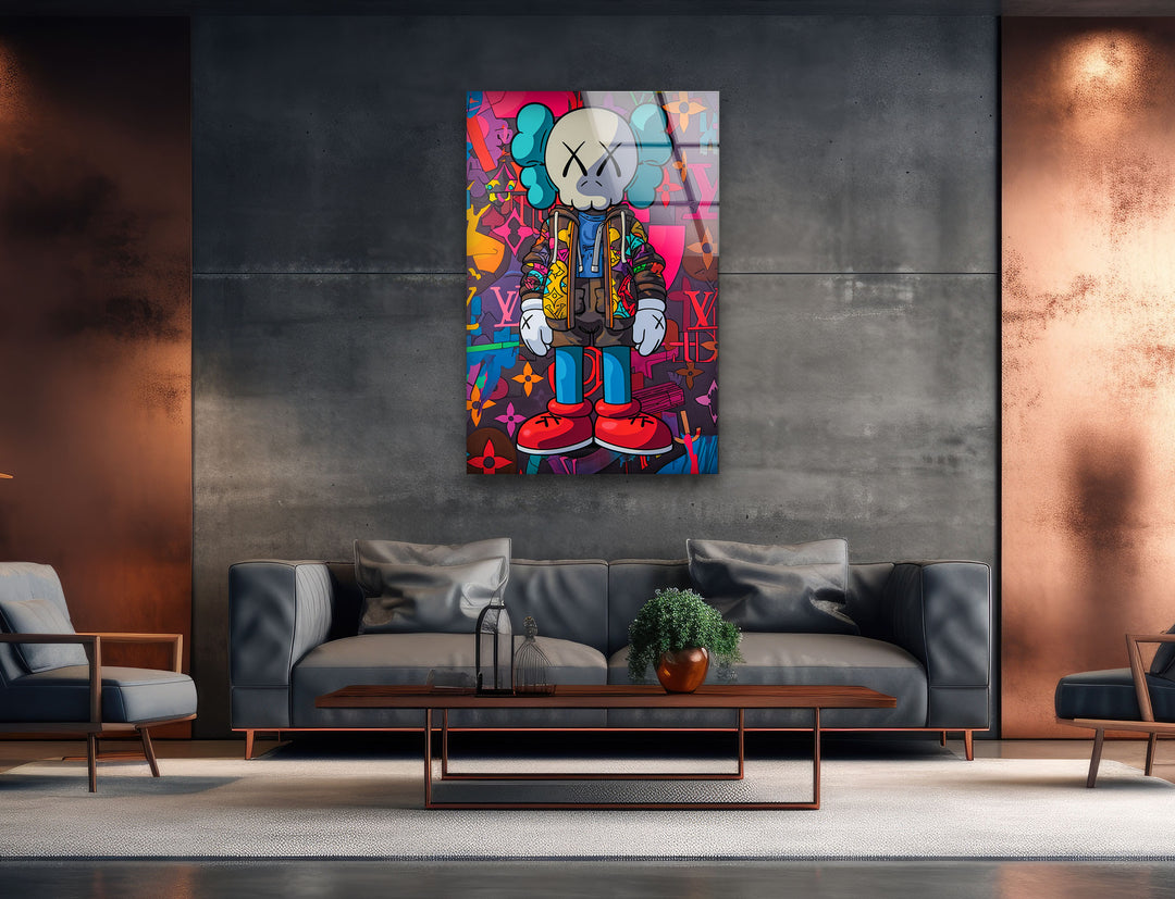 Kaws Colored Glass Wall Art print picture on glass, Tempered Glass Wall Art