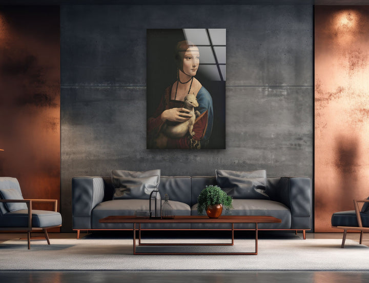 Lady with an Ermine Leonardo da Vinci Glass Wall Art custom glass photo prints, large glass prints
